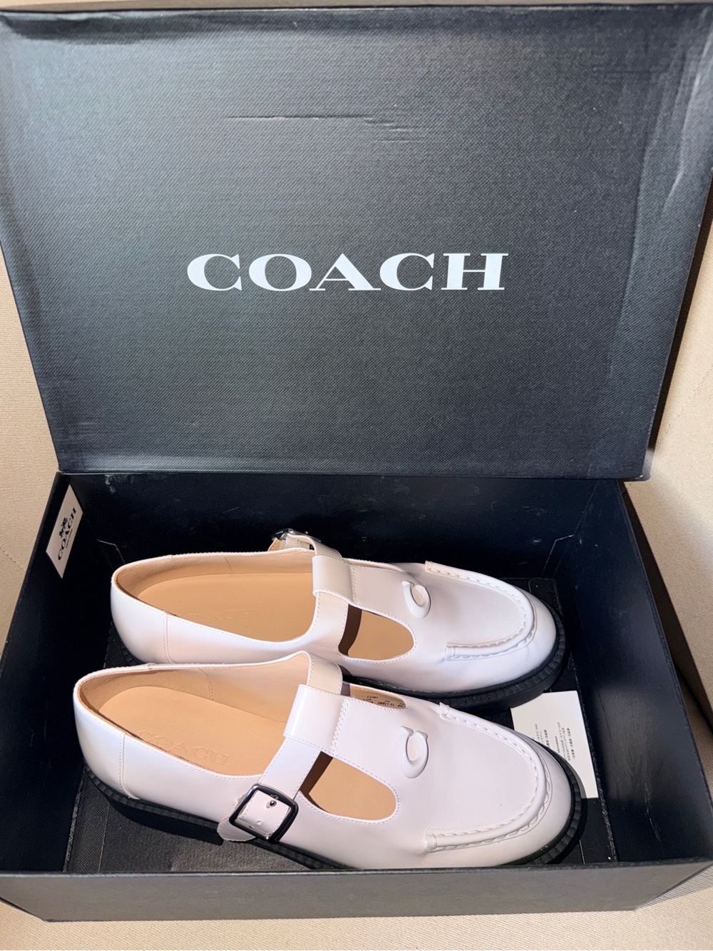 COACH Liv Leather T-Strap Mary Jane Loafers, White - Size 10 Women’s - Picture 2 of 10